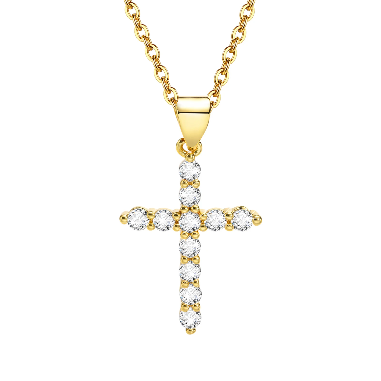 

Minimalist Simple Cubic Zirconia Cross Pendant Neckalce for Women, CZ Crucifix Neclace, 316L Stainless Steel Not Fade