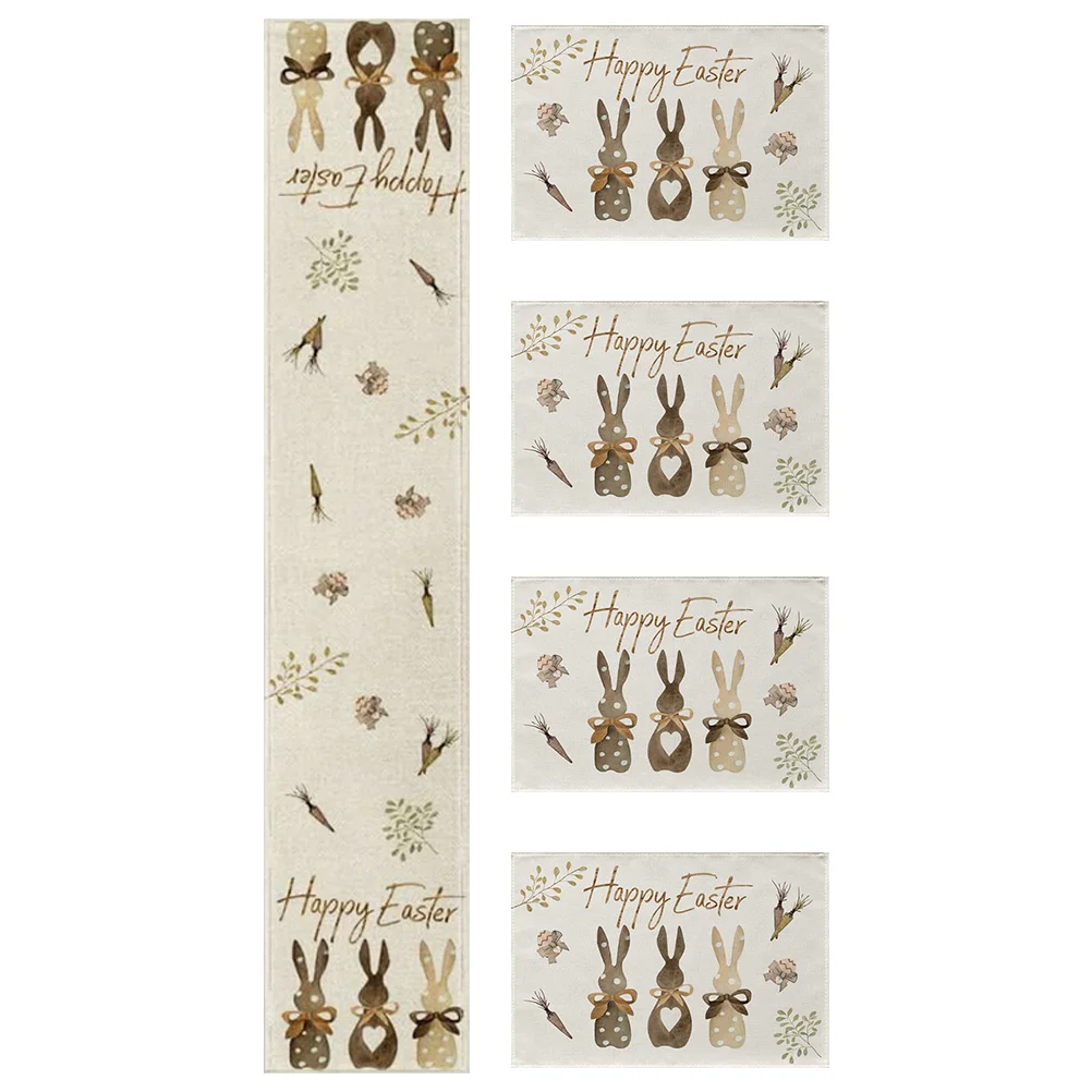 

Linen Placemats Decorative Place Mats Easter Table Cover Household Bunny Rabbit Table Runner Flax Happy Easter Peep Placemats