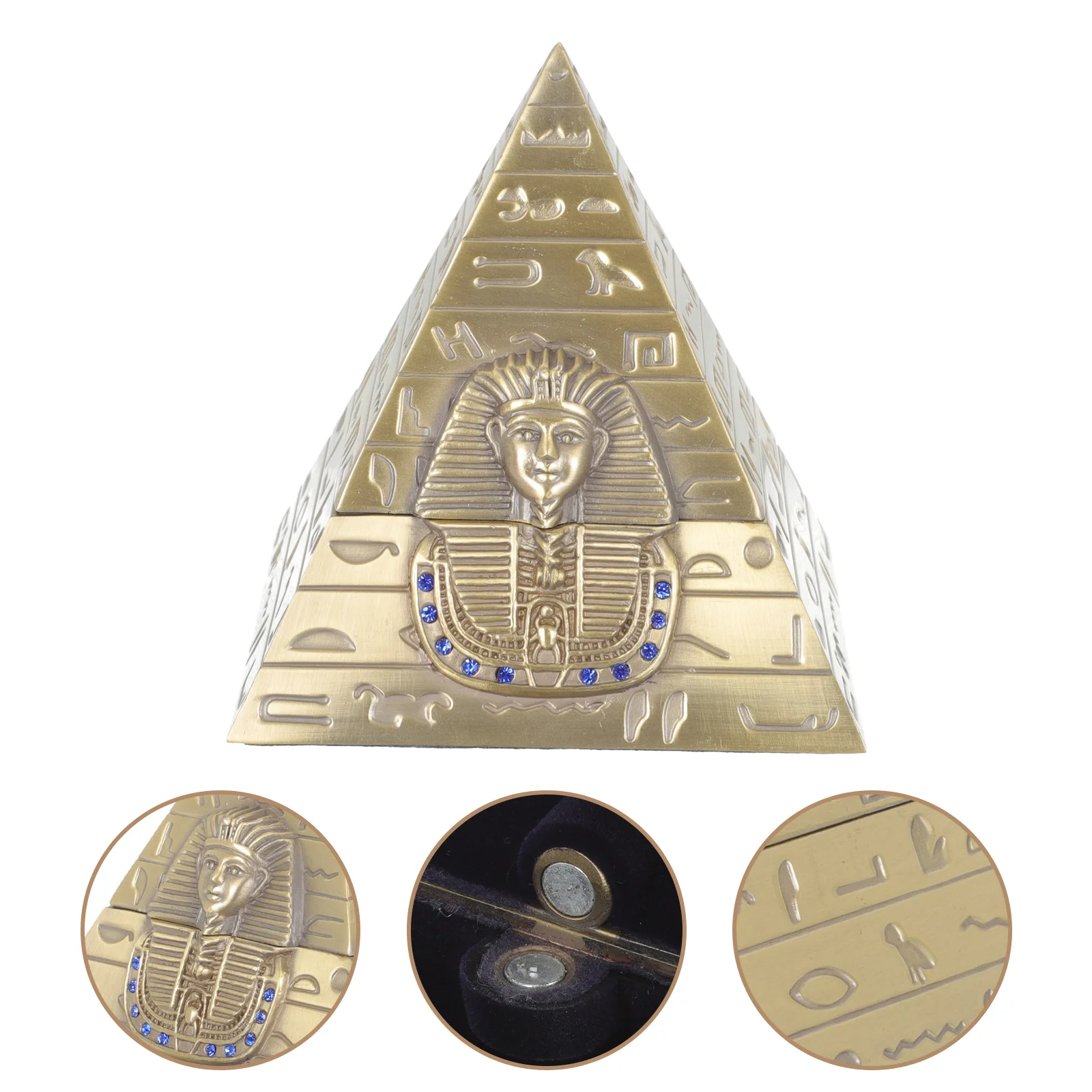 

Box Jewelry Pyramid Vintage Ring Egyptian Trinket Holder Keepsake Case Jewellery Container Silver Amulet Figurine Decor Retro