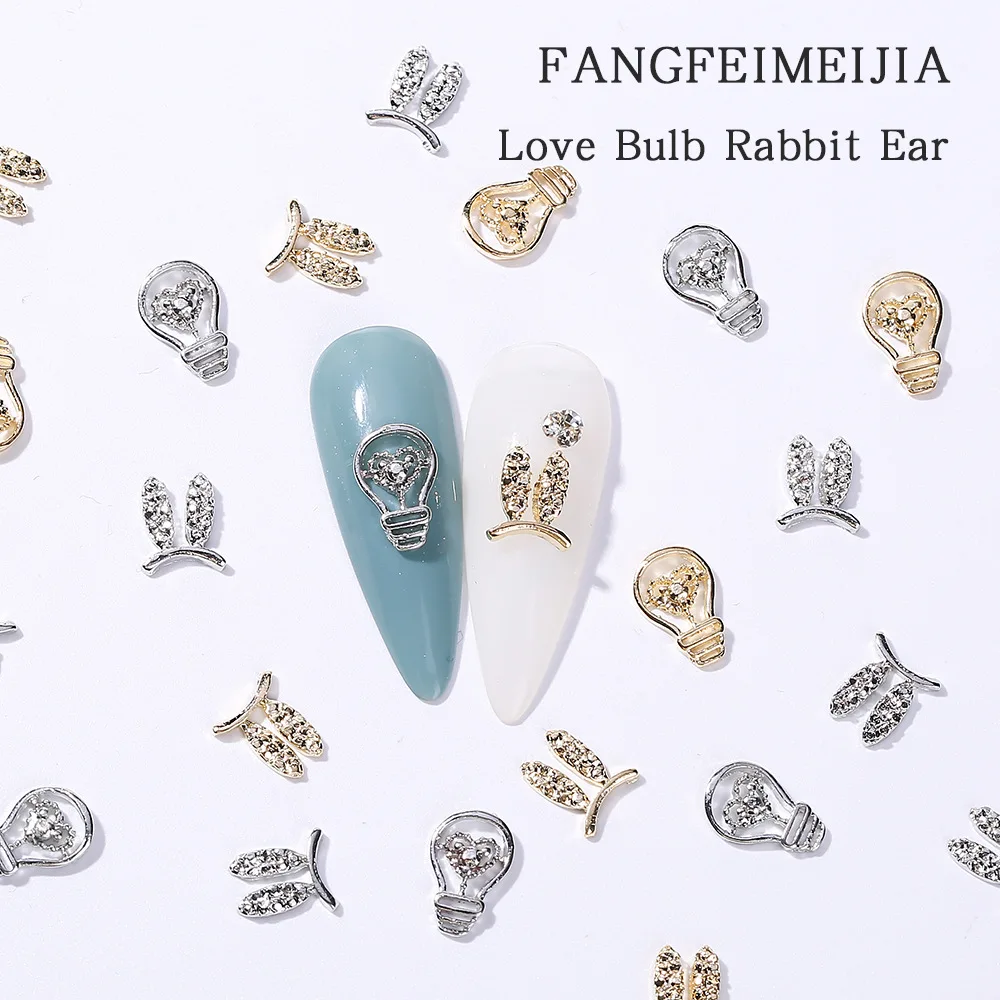 

10pcs Punk Bulb Rabbit Nail Art Part Alloy Charms Hollow Jewelry Retro Rhinestones Nail Decorations DIY Nail Accesorios Supplies