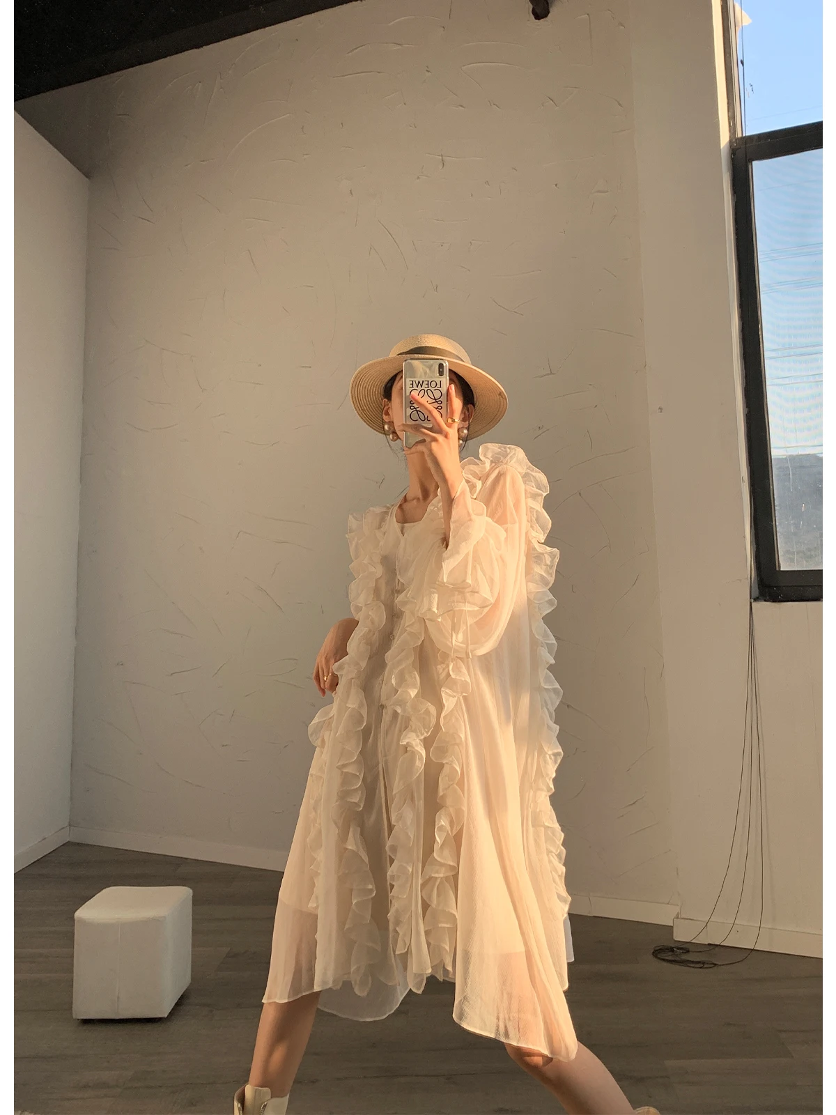 

SuperAen 2022 Medium Length Two Piece Suit V Neck Thin Casual Solid Chiffon Dress for Women Summer
