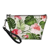 flower and leaves pattern print decoration toiletry bag girl women zipper neceser outdoor party storage make up cases