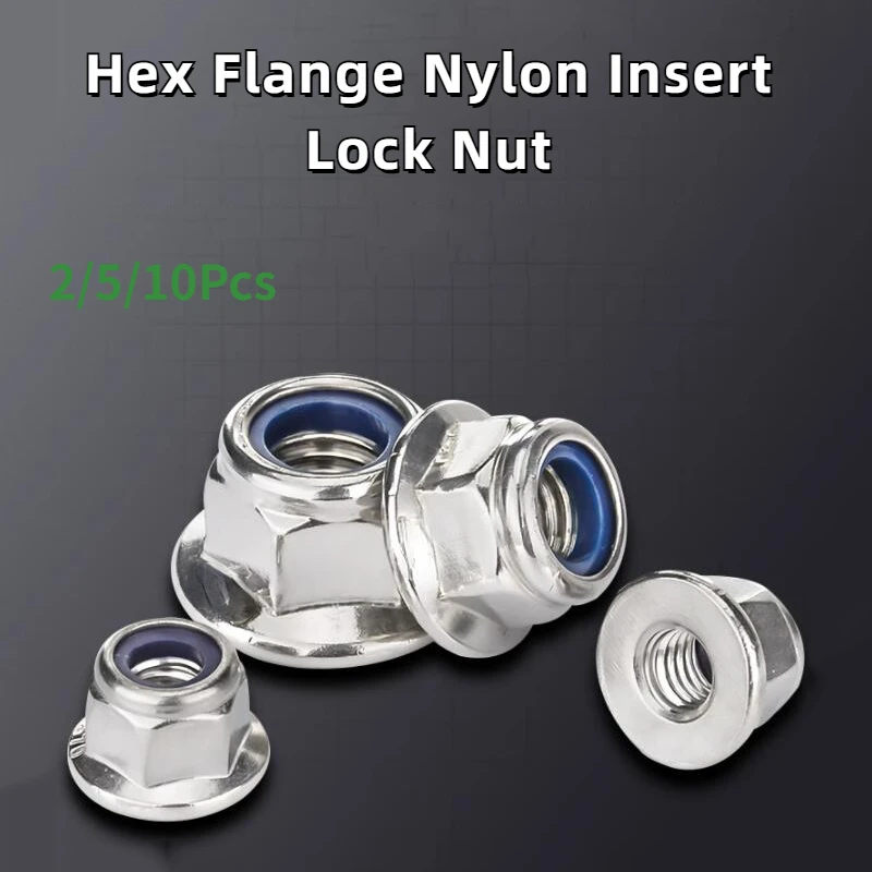 

2/5/10Pcs M6 /M8 /M10 Hex Flange Nylon Insert Lock Nut 316 Stainless Steel DIN6923 Hexagon Flange Self-locking Nylock Locknut