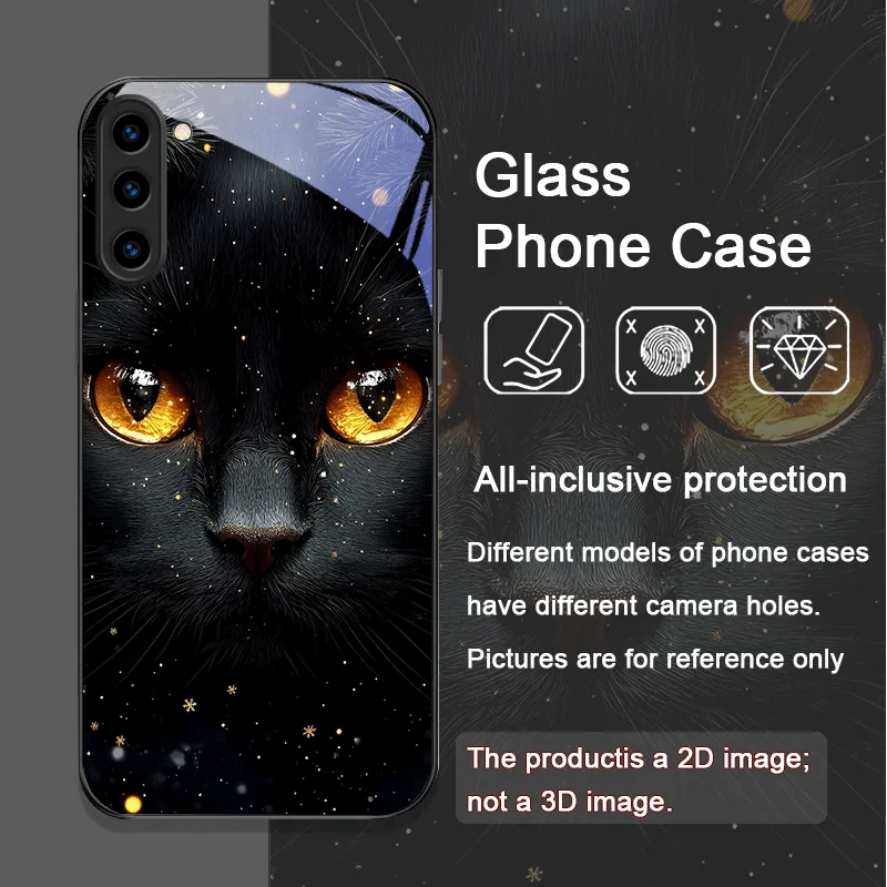 Фото Чехол для телефона из закаленного стекла Black Personality Cool Cat для Samsung Galaxy S25 Ultra S24 S23 Plus S22 S21 S20 FE M53 M55, задняя крышка №5