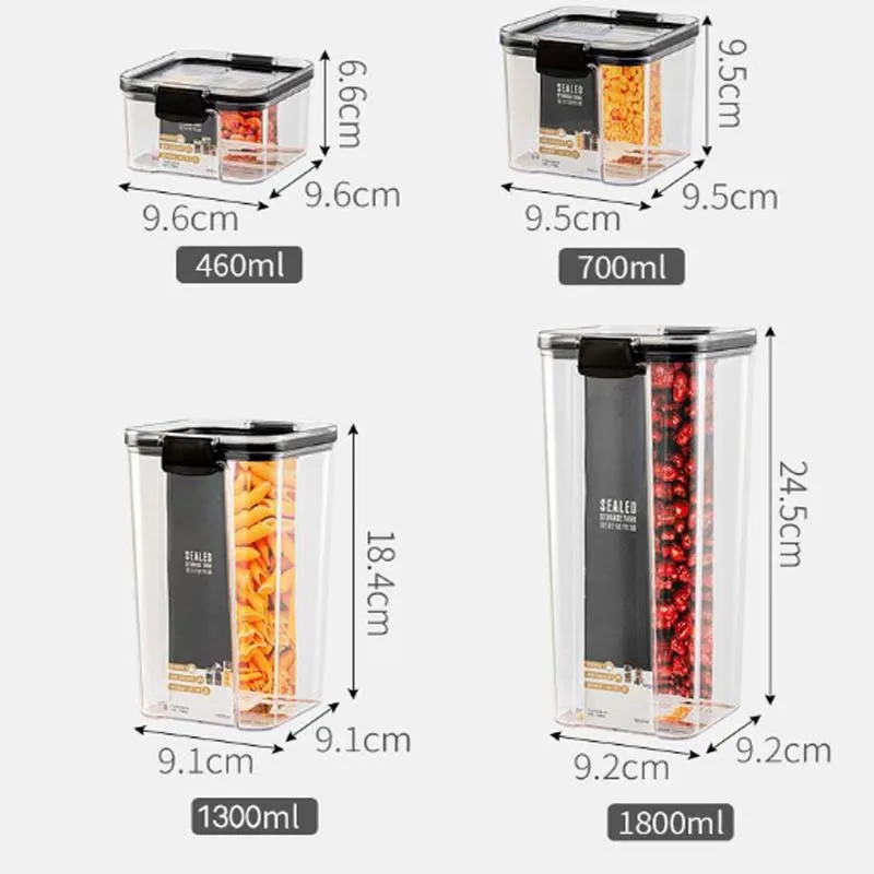 

700/1300/1800ML Transparent Sealed Jar Plastic Kitchen Storage Box Nut Coffee Bean Storage Jar Household Grain Storage Box
