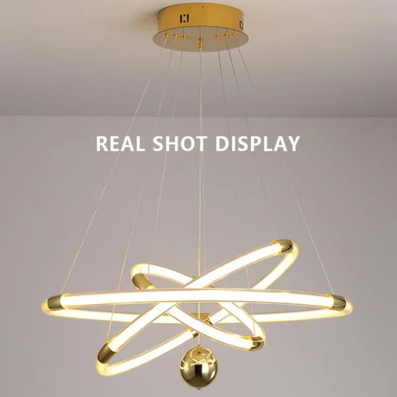

New Modern LED Chandelier For Living Room Dining Room Kitchen Bedroom Ceiling Pendant Lamp Gold Round Ring Design Hanging Light