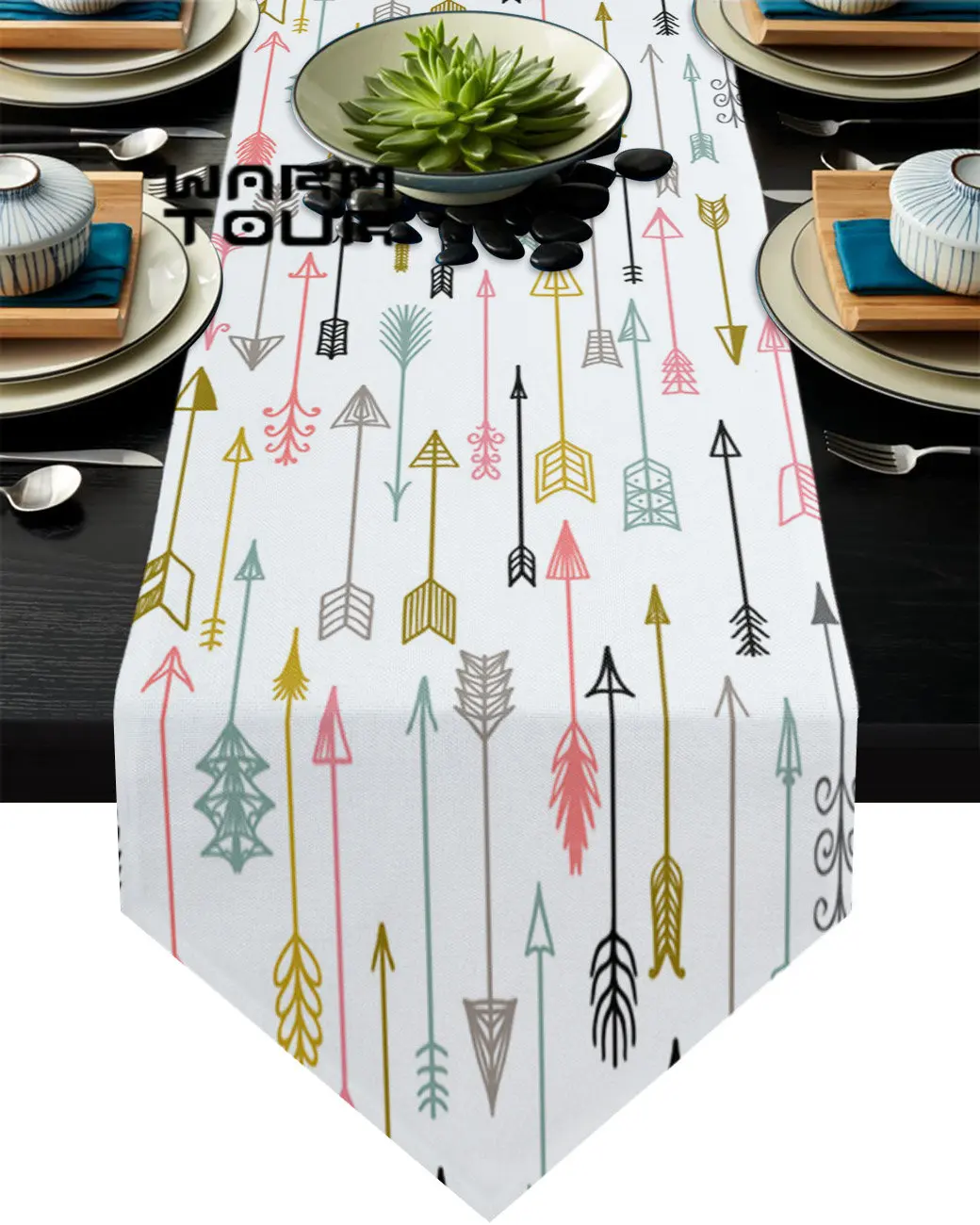 

Племенное перо, красочная стрела, Настольная дорожка, Свадебный декор, скатерть для торта и подстилка, праздничный декор для стола, Настольн...