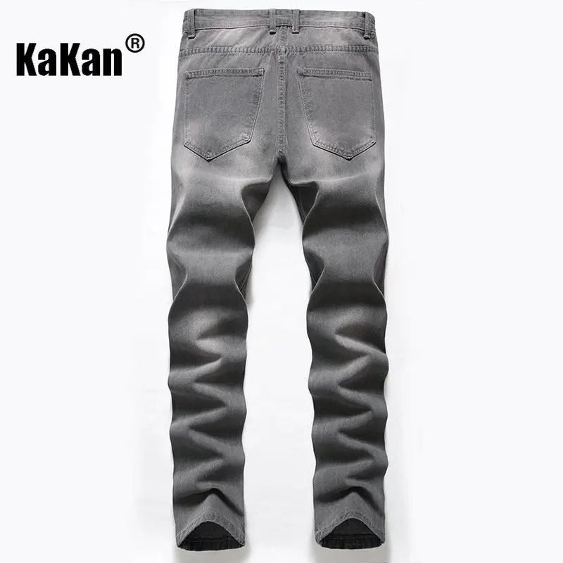 Kakan - European and American New Gray Black Distressed Jeans for Men, High Street Trend Straight Leg Long Jeans K36-348