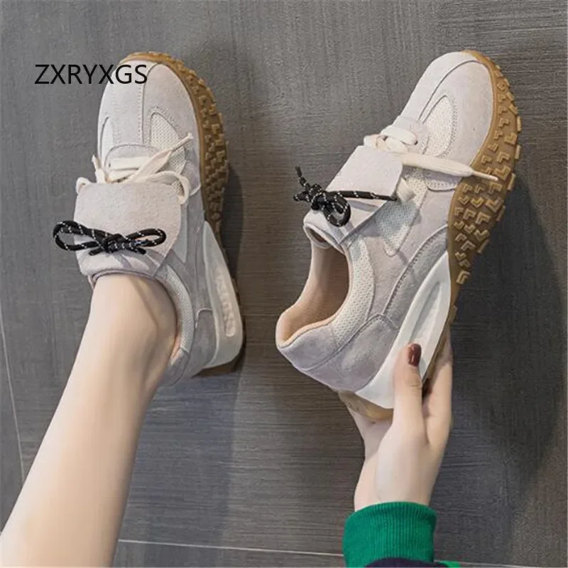 ZXRYXGS женские кроссовки из коровьей замши заклинающего цвета Ieisure 2024 дышащая