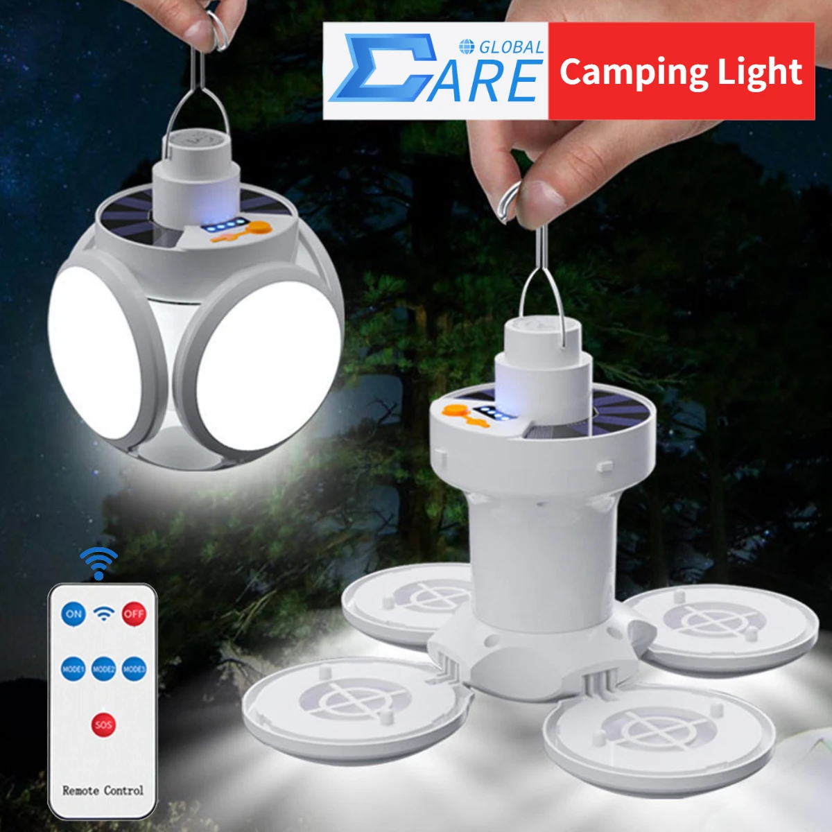 

Outdoor Camping Tent LED Solar Soccer Light Bulb Searchlight USB Rechargeable Portable Hanging Lantern Flashlight Emergency Lamp