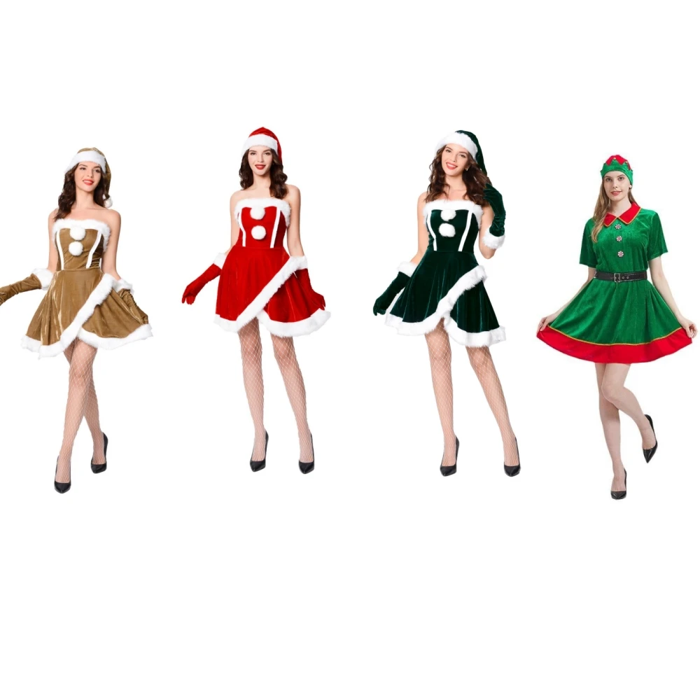 

Christmas Costume Women Lady Sexy Slim Fit Christmas Velvet Dress Santa Claus Costume Carnival Party Xmas Cosplay Fancy Dress