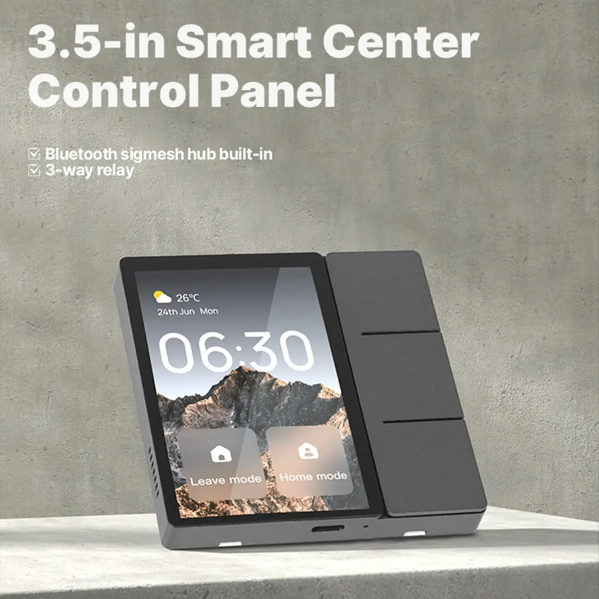 Фото goodidea Tuya WiFi 3,5-дюймовая сенсорная панель управления Smart Center с центральным экраном, 3 физическими кнопками, встроенным BT Sigmesh Hub №3