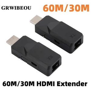 1 Pair 60M HDMI Extender Over Cat5e Cat6 Ethernet Cable to 60M/30M Transmit Signal 1080P RJ45 to HDMI Long Distance Extension