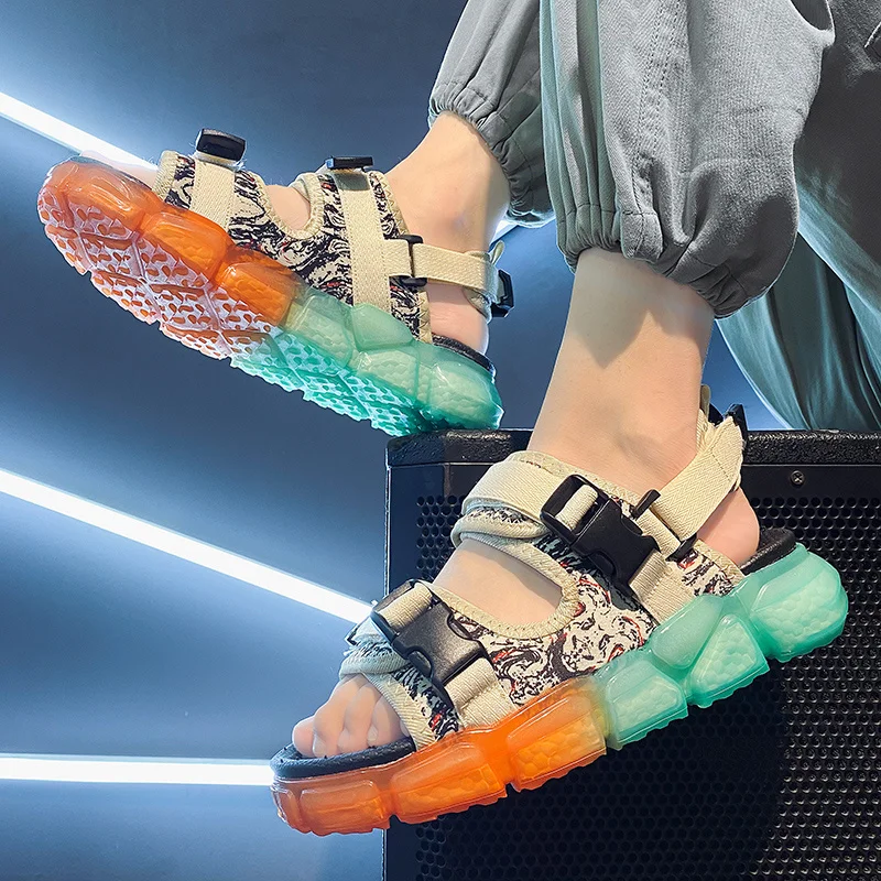 

Men Summer Sandals Open Toe Breathable Beach Shoes for Men Slippers Thick Sole Casual Summer Sneakers Canvas Sandals Big Size