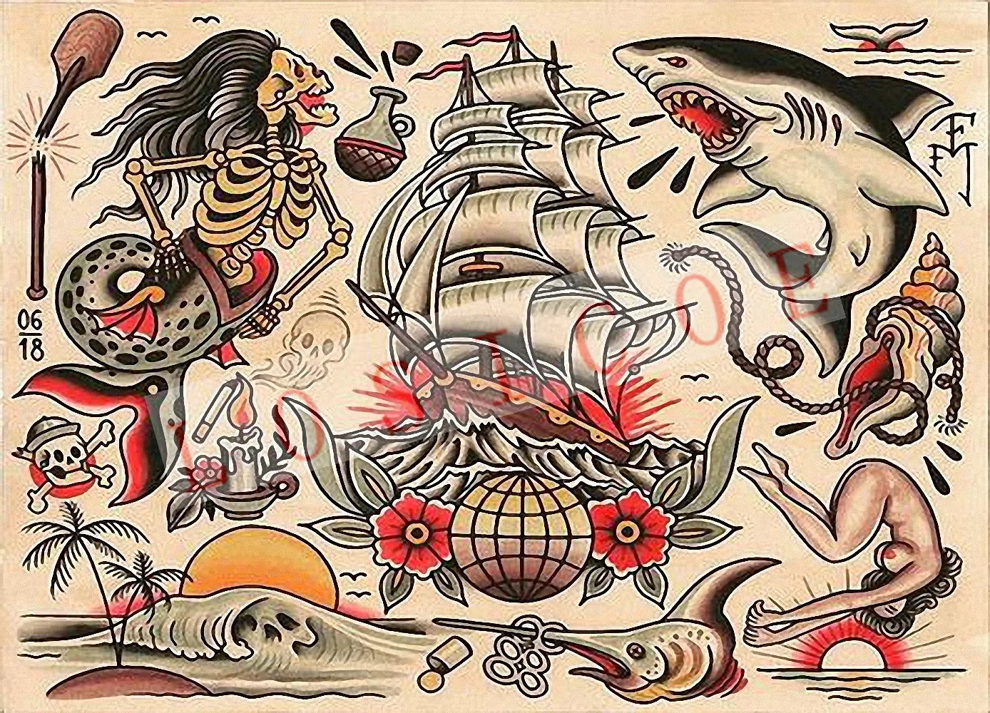 

High quality creative tattoo pattern posters wall sticker 30X42 CM nostalgia retro kraft paper Inkjet printing art Decoration