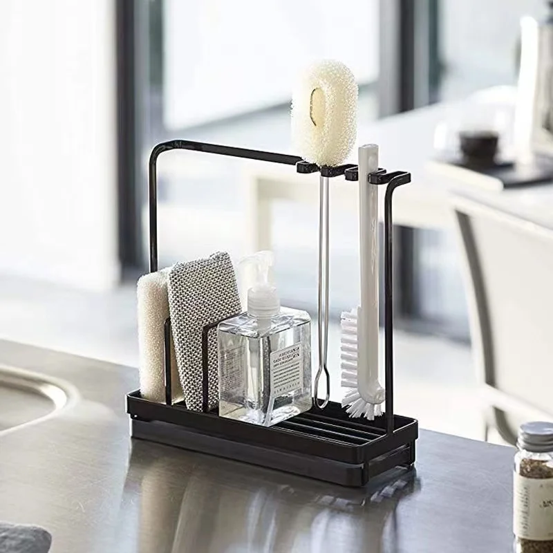 

Towel Shelf Kitchen Rack Brush Holder with Drain Sponge Soap Sink Caddy Organizer Accessories