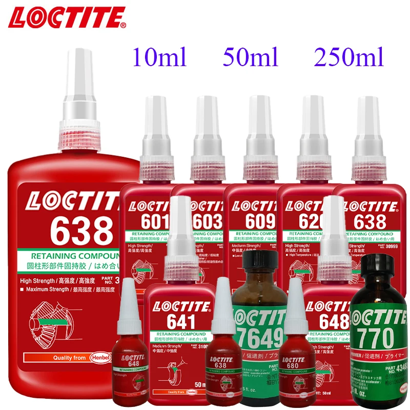 250ml 50ml Loctite 601 620 648 680 Cylindrical Parts Holding Glue Temperature Bearing Fastening Adhesive 603 609 638 640 641
