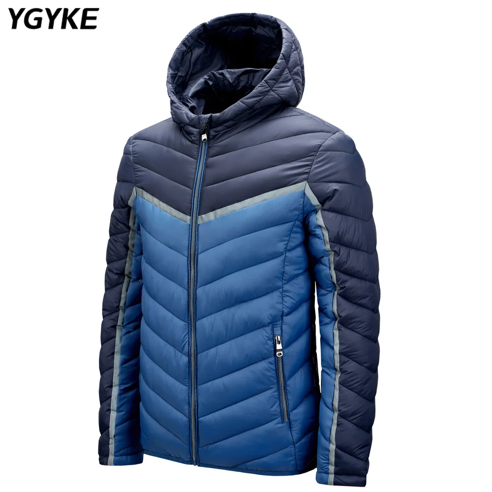 New Winter Men's Fashion Slim Hooded Jacket Warm Colorblock Trend Coat Casual Comfortable Men's Cotton Clothes