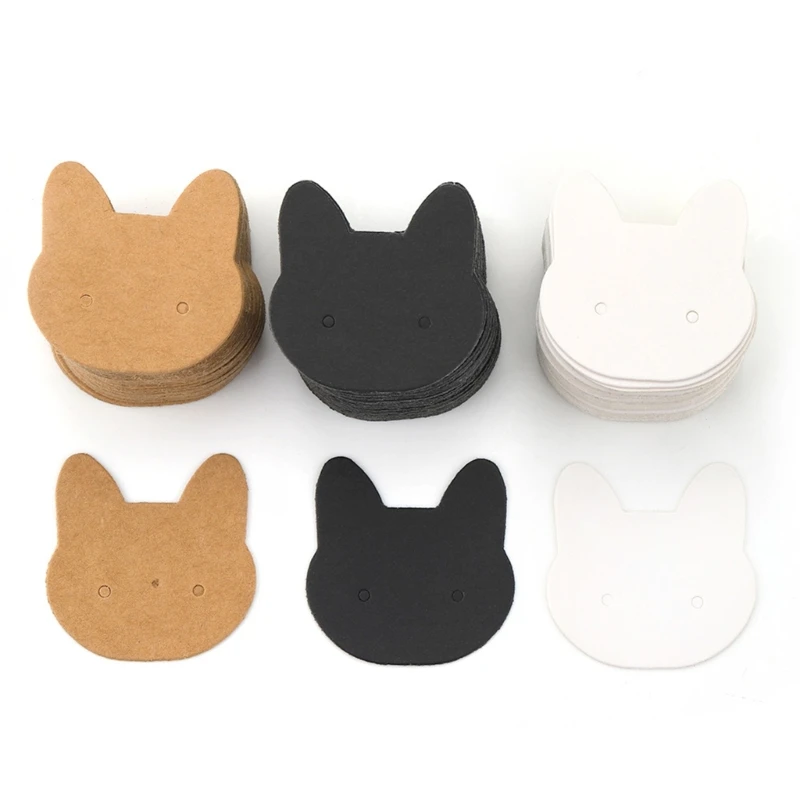 

Cartoon Cat Head Earring Display Cards Blank Kraft Paper Price Tags with Two Holes Designing for DIY Jewelry Display