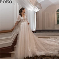 elegant wedding dress tulle exquisite appliques cut out a line o neck princess mopping gown 2022 vestido de novia for women