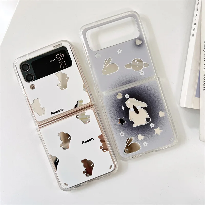 

Fashion Rabbit Hollow Phone Case for Samsung Galaxy Z Flip 3 Z Flip 4 Hard PC Back Cover for ZFlip3 ZFlip4 Case Shell
