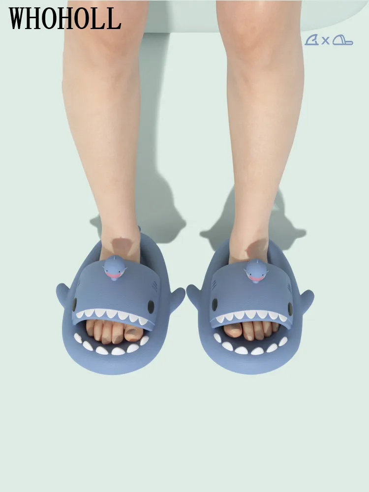 Funny Shark Slippers Indoor Home Female Man 2022 Summer Antiskid Couples 4cm Thick Sole Soft Slippers Home Bath Flip Flops