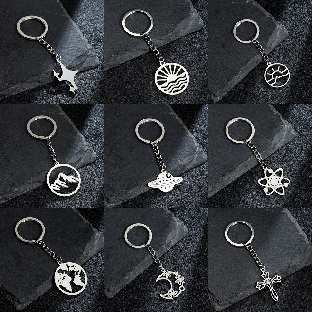 

Star And Sun Stainless Steel Keychains Wholesale For Women Saturn Pendant Charms Keyring For Car Keys Key Chain Bag Keyholder