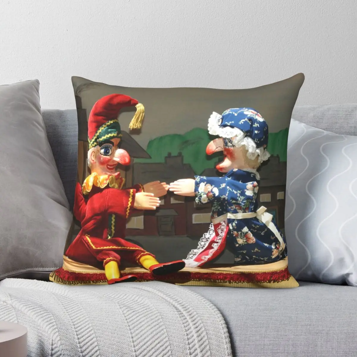 

Punch And Judy Square Pillowcase Polyester Linen Velvet Printed Zip Decor Car Cushion Cover