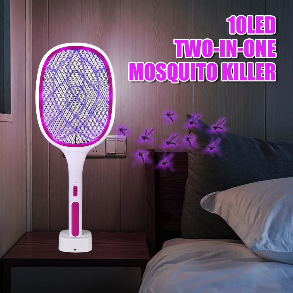 

LED Lamp Anti Insect Bug Zapper with UV Light Electric Flies Swatter Killer 3000V Summer Mosquito Trap Racket USB Rechargeable