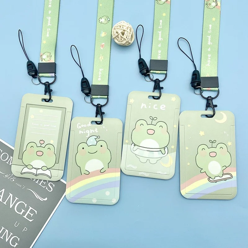 

Cute Cartoon Frog Card Holder with Neck Strap Lanyard Anti-lost ID Bus Cards Protective Cover Display Holder Office Accessories