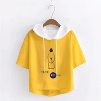 short sleeved t shirt womens summer hooded crop tops korean fashion print hoodies loose t shirt women clothing e24