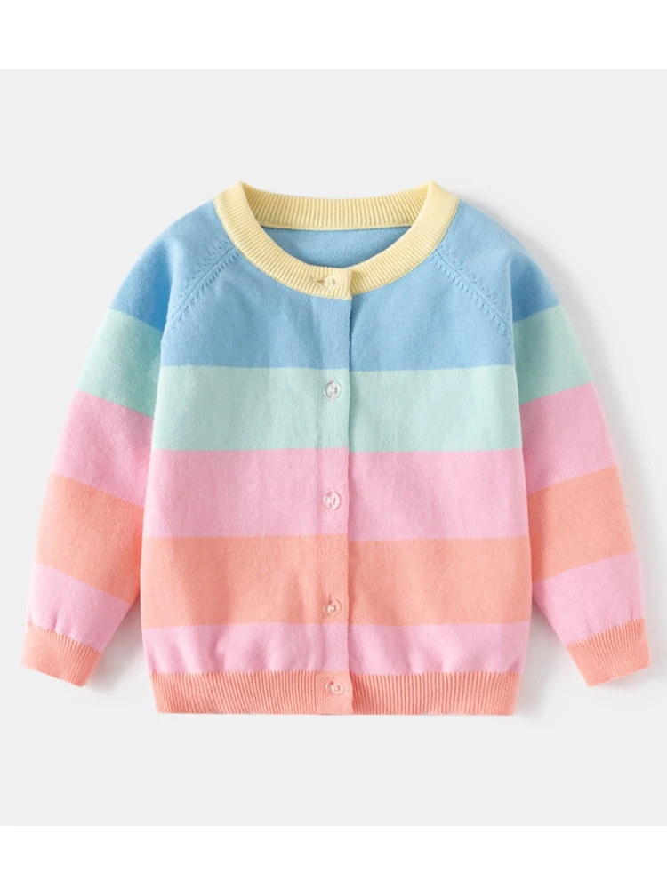 Детский трикотажный кардиган на пуговицах в радужную полоску