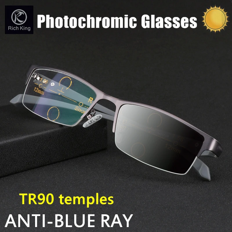 

New TR90 Photochromic Progressive Reading Glasses Men Near-far dual-purpose multi-focus Outdoor Sunshade Business Eyewear +2.5