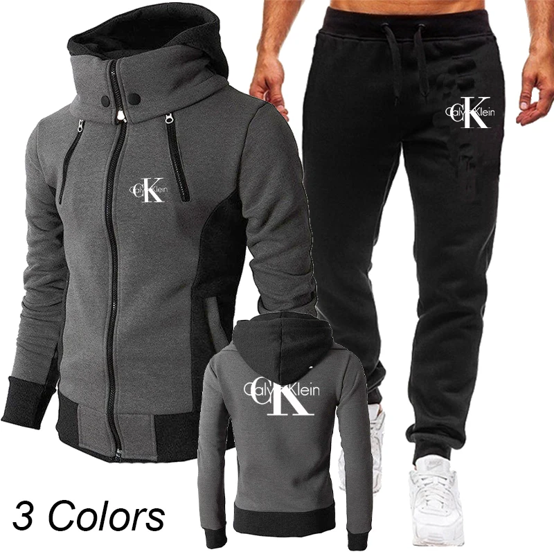 

Tracksuit Men's Jacket Set Scarf Collar Windproof Coat + Sweatpants Sportswear Suits 2022 Male Jogging Suit Streetwear 3 Colors
