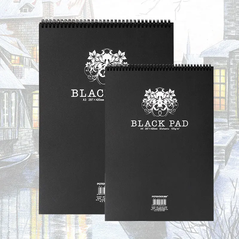 

Art Watercolor Highlighter Supplies Handmade Sketch Gouache Cardboard Paper Pens Drawing Painting Black Book Marker