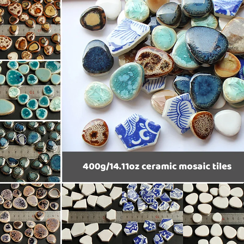 

400g/14.11oz Irregular Ceramic Mosaic Tiles Mixed Porcelain Crafts Materials 5.5mm Marble Pattern DIY Stone Fragments Decoration
