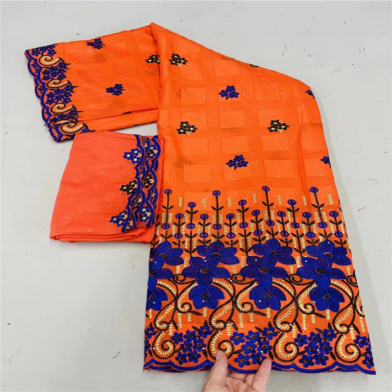 

5+2 Yard cotton Fabric with scarf Latest Heavy Beaded Embroidery African Swiss Voile Popular Dubai Style For Party Wedding HL23