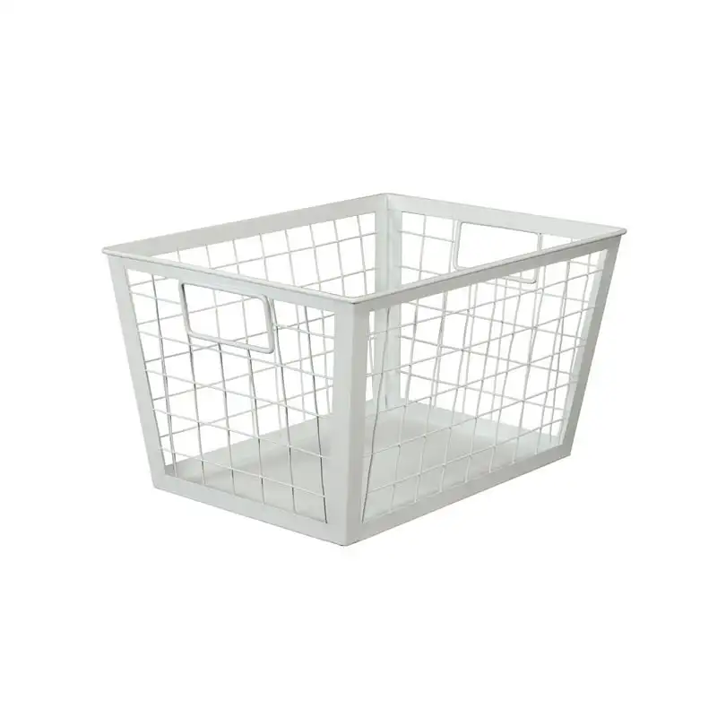 

CC Christmas Decor 12.25" White Rectangular Metallic Wire Storage Basket