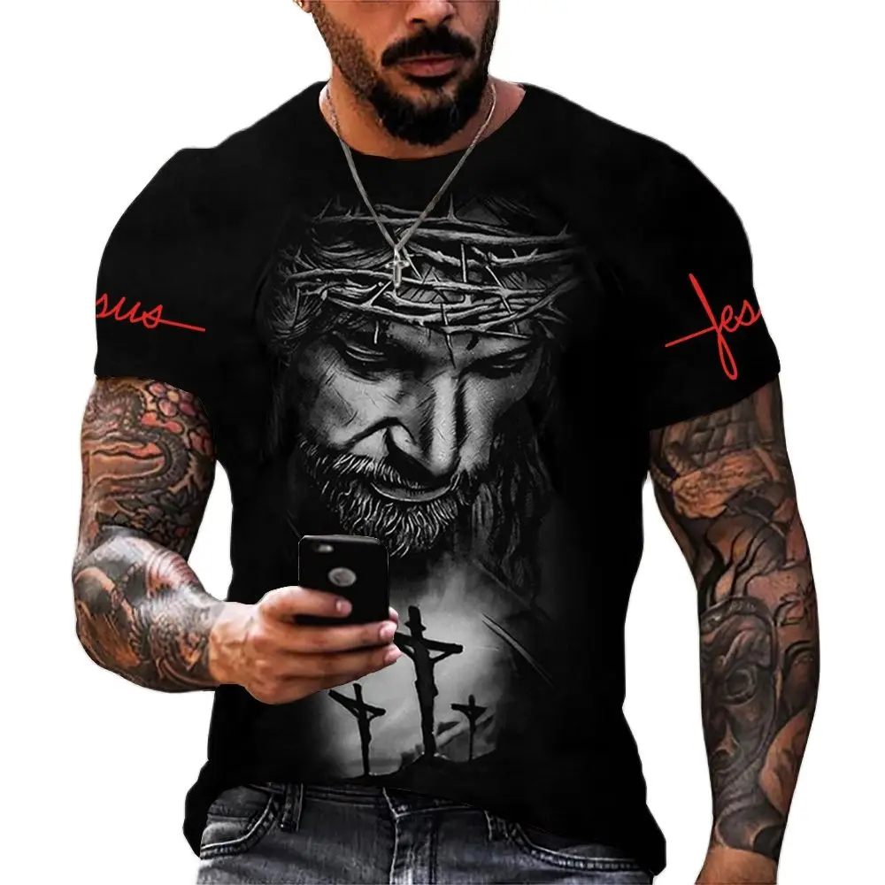 

Мужской пуловер с 3D-принтом «Бог религия Христос» в стиле Харадзюку, уличная одежда в стиле хип-хоп с коротким рукавом, модные пуловеры, бесп...
