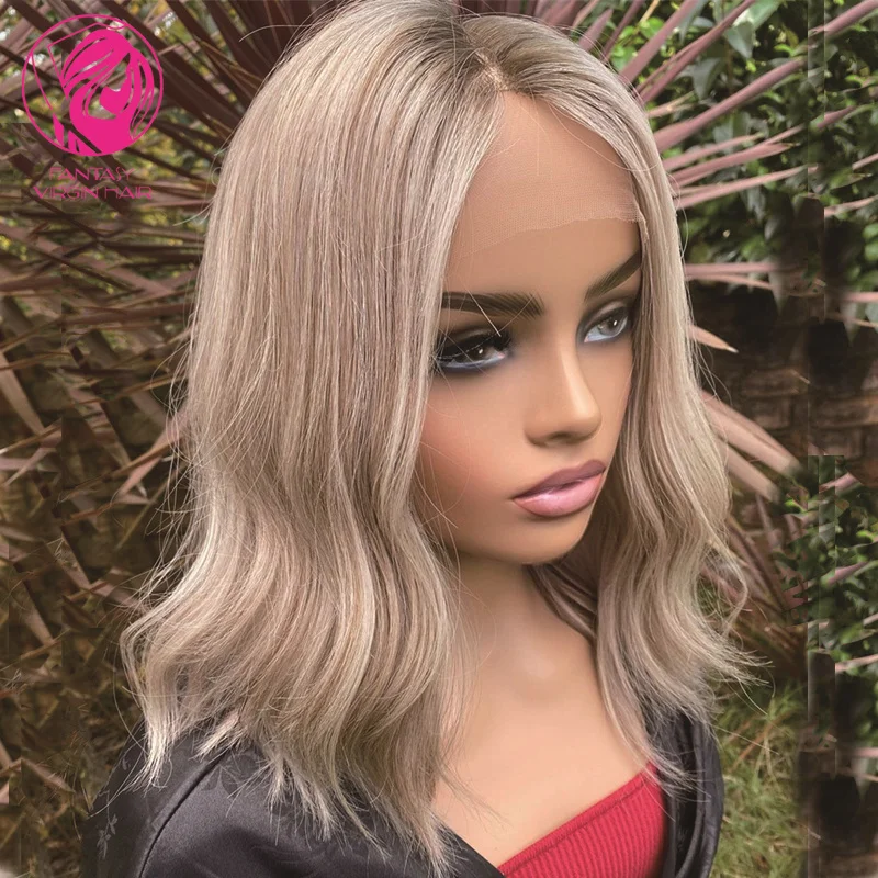 Medium Short Bob Lace Frontal Wig for Women HD Transparent Real Human Hair Wigs Virgin Top Grade Caramel Golden Blonde Color