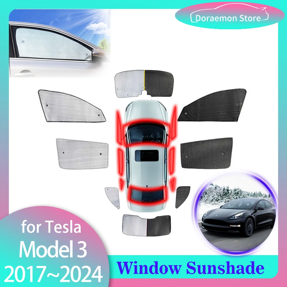 

Full Coverage Sunshades For Tesla Model 3 2017~2024 Car Accessories Front Windows Sun Protecti Visor Mat Rear Windshield Curtain