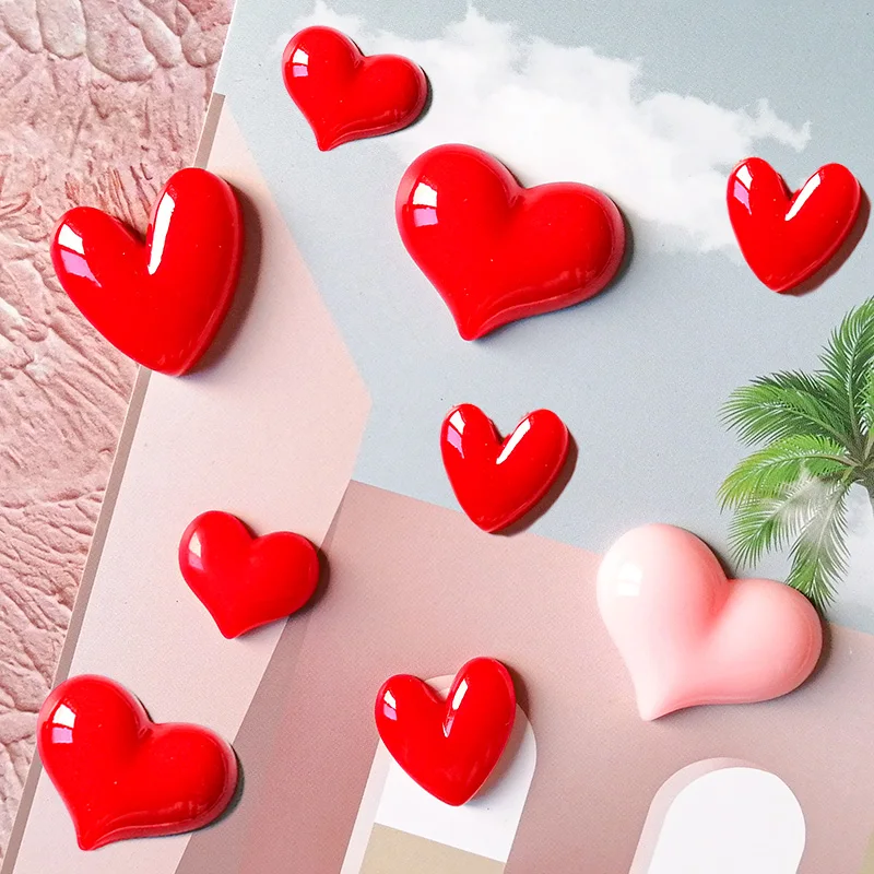 Cute Mini Cartoon Refrigerator Stickers Lovely Resin Red Pink Small Magnets For Photo Message Small Love Heart Fridge Magnets