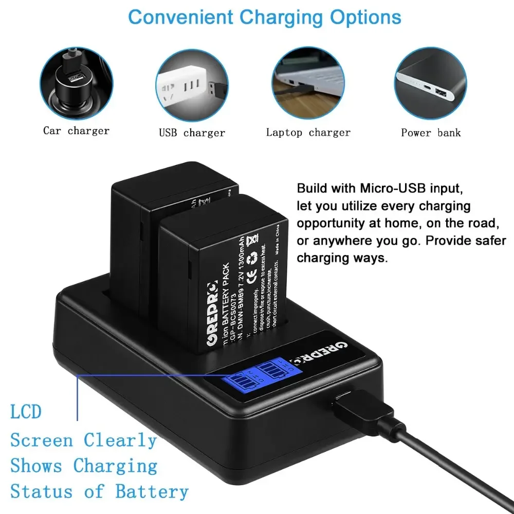 DMW-BMB9E DMW-BMB9 Аккумулятор и зарядное устройство для Panasonic Lumix DC-FZ82 DMC-FZ72 DMC-FZ62 DMC-FZ150