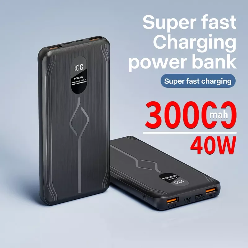 

2023New 40W Super Fast Charge Power Bank PD22.5W Portable 30000mAh Charger Digital Display External Battery for iPhone Huawei QC