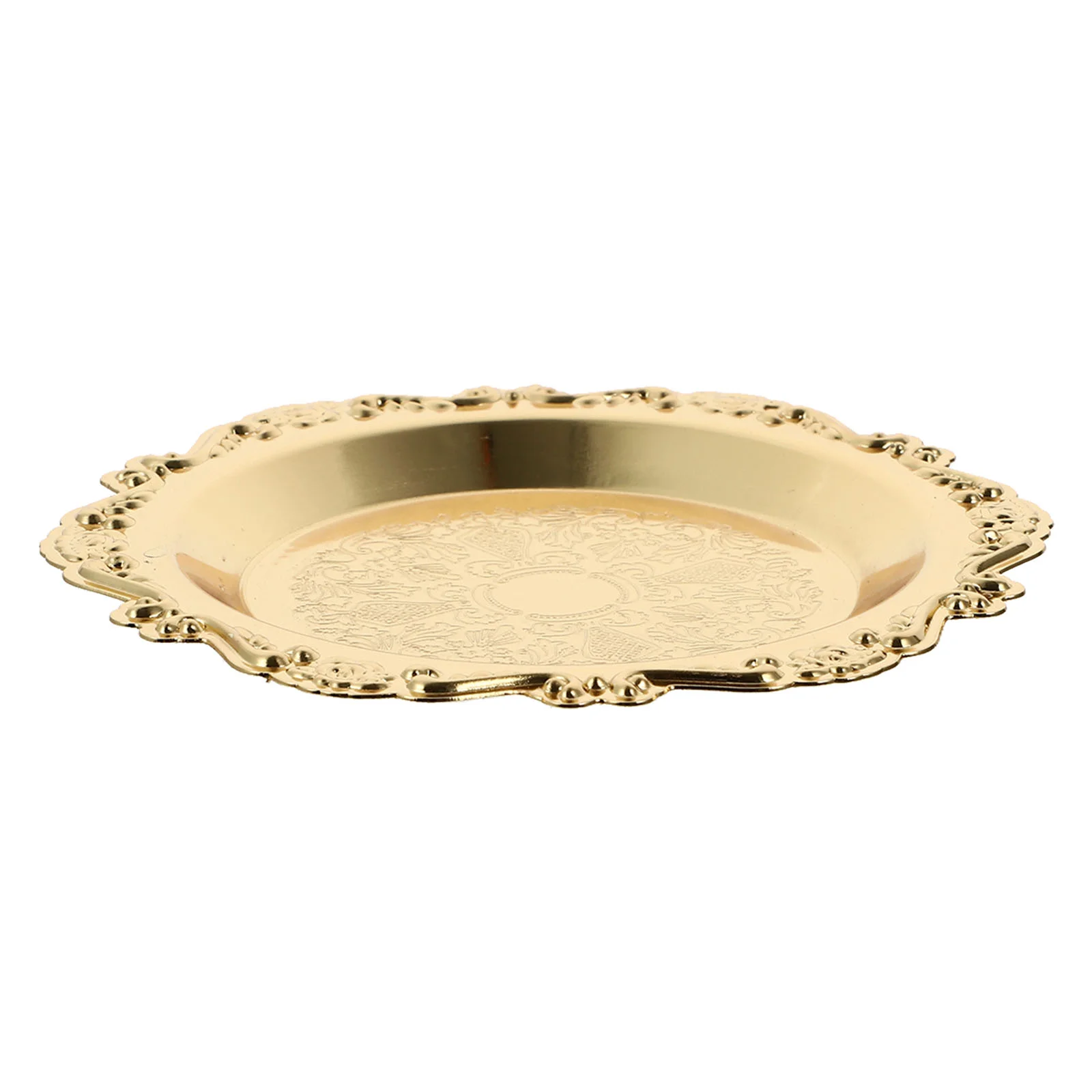 

Plate Tray Round Holder Dish Retro Tabletop Iron Pillar Golden Decorative Candlestick Wax Vintage Candy Serving Stand Decor