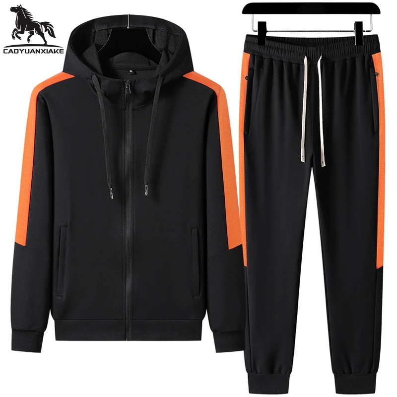 Мужской спортивный костюм с капюшоном черный из двух предметов Толстовка и