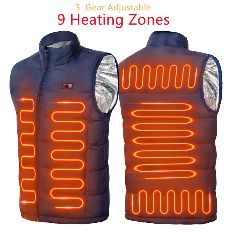 

New 9 Places Heated Vest Men Women Usb Heated Jacket Heating Thermal Clothing Hunting Winter Fashion Heat Jacket Black 5XL 6XL