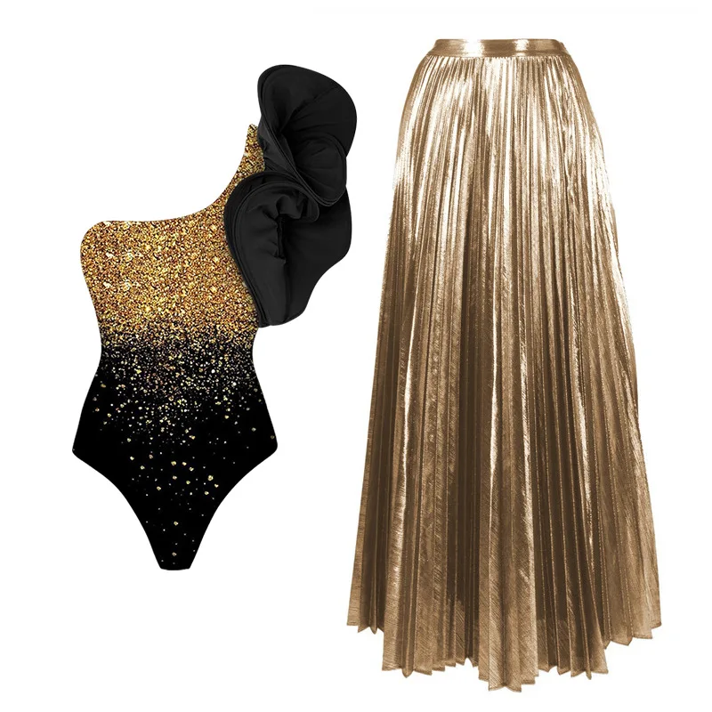 Глянцевый слитный купальник на