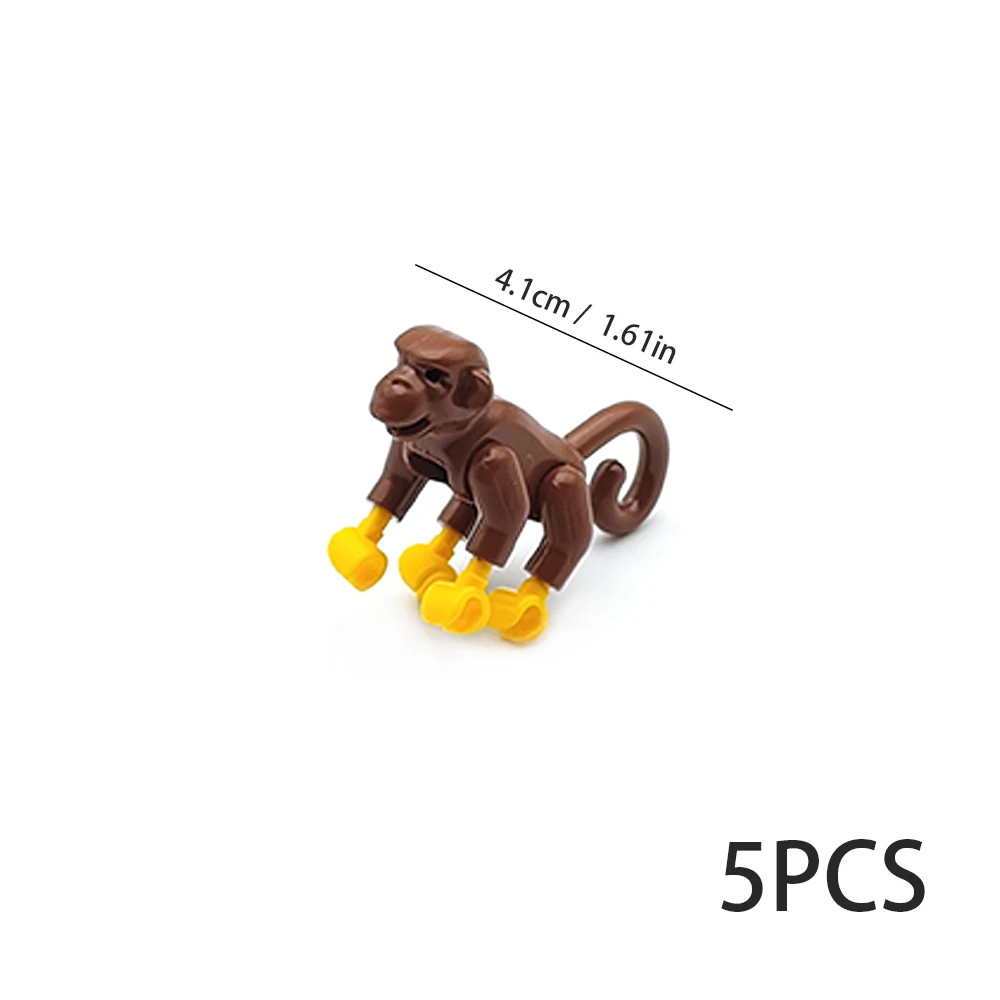 5 шт. MOC животные строительные блоки коричневые обезьяны лес джунгли пасторальная