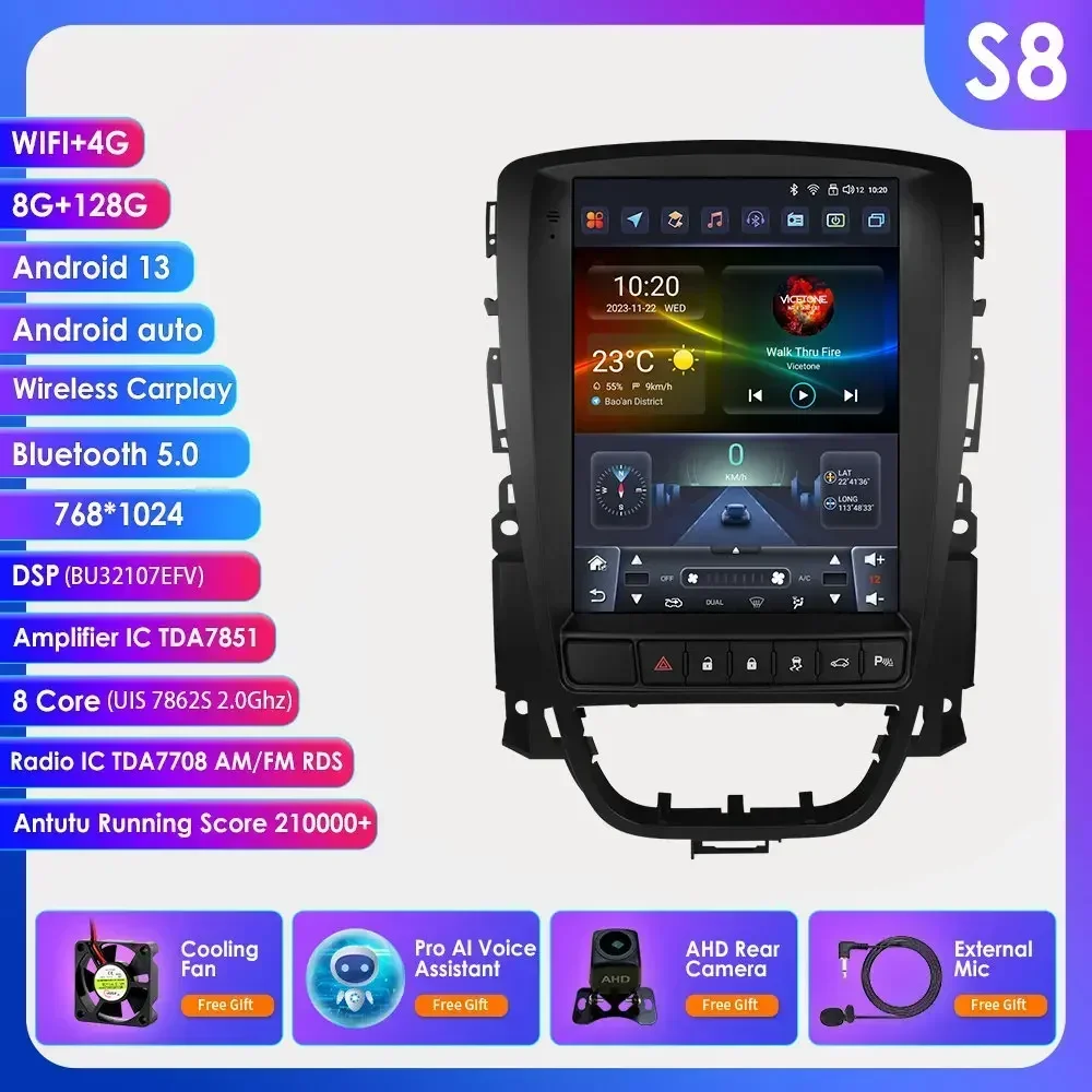 

9,7-дюймовый автомобильный Android 13, авторадио для Opel Astra J 2009-2015, Buick Verano, мультимедийный плеер, GPS, стерео, сенсорный экран 360 ° Кулачок